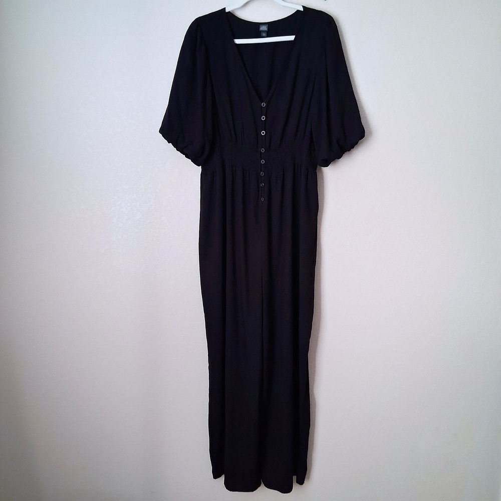 Wild Fable XXL V-Neck Ruched Waist Button-Front Full Length Jumpsuit Black